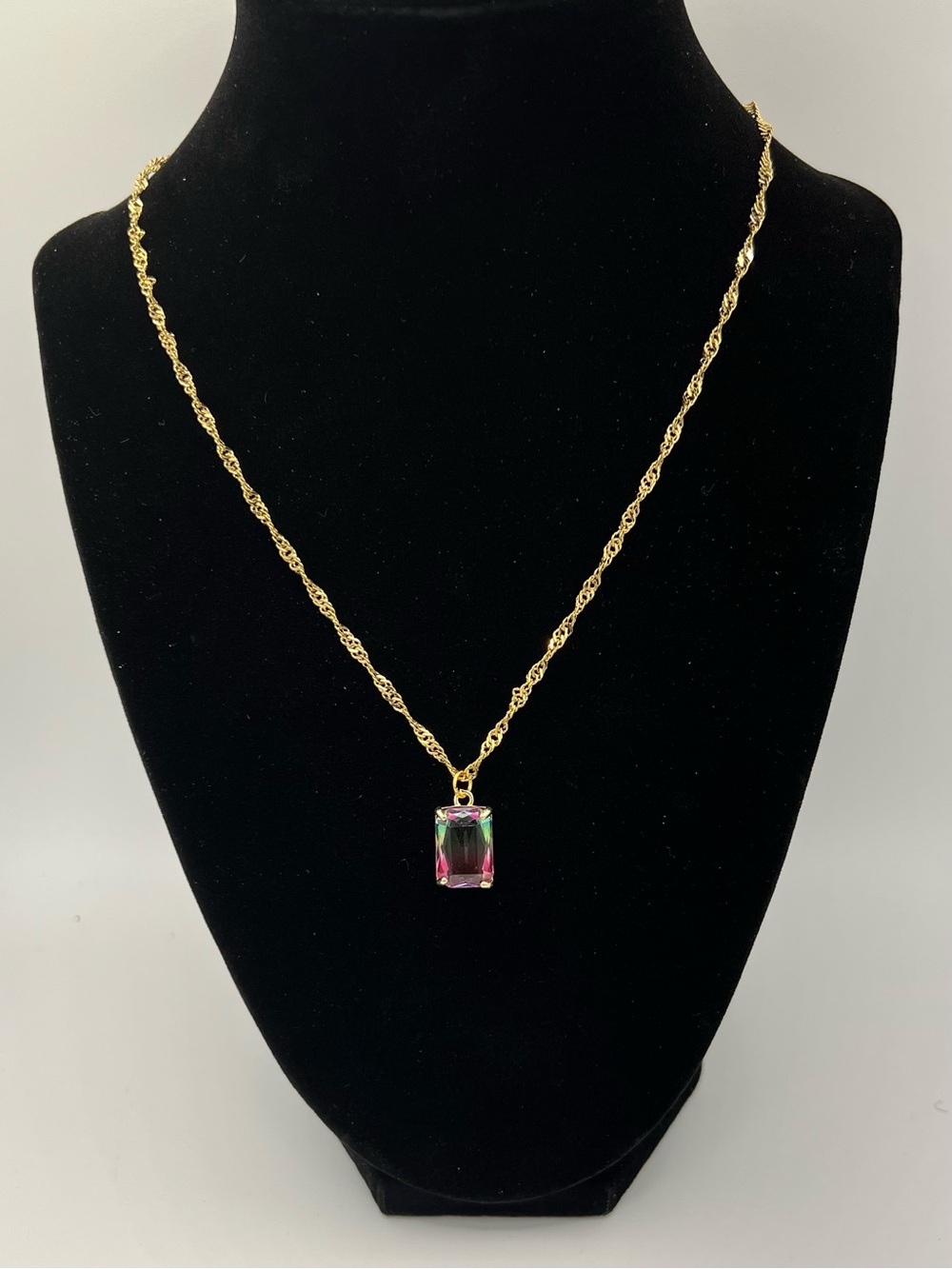 Emerald-Cut Mystic Rainbow Pendant Necklace